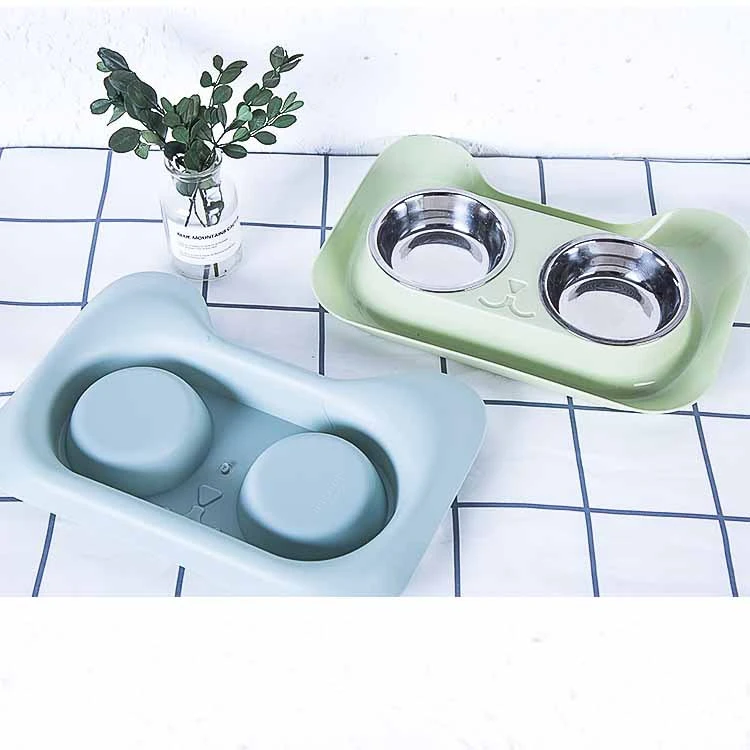 pet Double Bowl with Raised Stand,Tilted Food Feeder for cat and Small Dogs,Reduce Pet Neck&#x27;s Pain when Eating