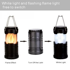 Portable LED Camping Lantern Flame Light, 2 in 1 Retractable handheld Hanging Flickering Flames light camping lamp