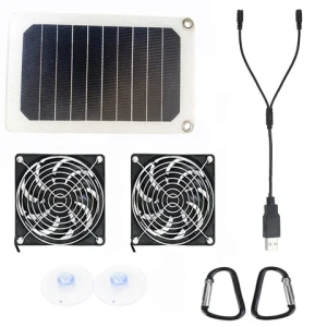 Portable Solar Panel 6W 5V Outdoor Panel Power Solar with Solar Charging Fans for Hiking Picnic Camping Mobile Solar Panels