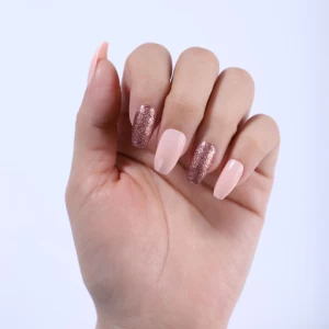 Pretty Women  Pink Color Wedding Style Stick On Nails Dark Red Glitter Full Size Pre Painted Press On Nails