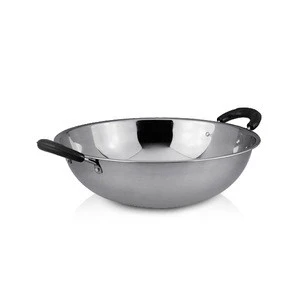 Private label commercial wok pan 40cm stainless steel cooking wok