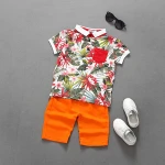 QX4398 The new boy's suit summer boy short sleeve shirt + shorts leisure suit