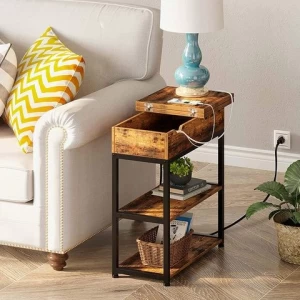 Rechargeable End Table Side Table Modern Metal Wood French Nordic Bedroom Living Room Sofa Bed Side Table for Living Room Modern