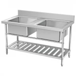 Restaurant Kitchen Equipment High quality double bowl kitchen sink with drainboard, 304/201 stainless steel sink, sink bowl