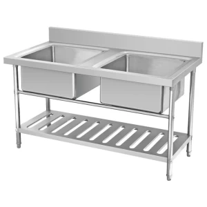 Restaurant Kitchen Equipment High quality double bowl kitchen sink with drainboard, 304/201 stainless steel sink, sink bowl