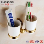 Royal Bathroom Brass Antique Wall Mounted Dual Cup Tumbler Holder