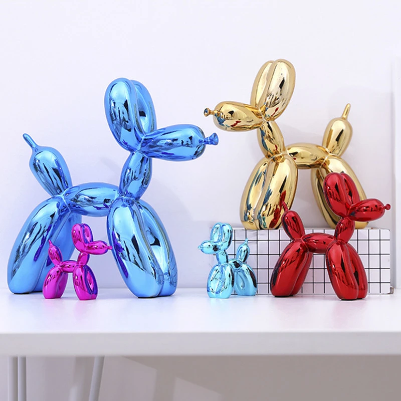 Shiny Balloon Dog Statue L Size 30cm Animal Art Sculpture Resin Craft Home Decoration Ornament Table Piece
