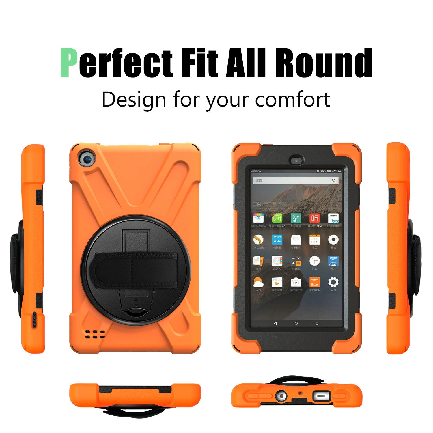 Silicon &amp; PC combo case For Amazon Kindle Fire 7 inchkids defender rugged tablet cover with shoulder strap and kickstand