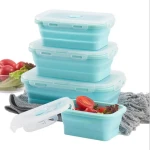 Silicone foldable lunch box with Airtight Lid Silicon Collapsible Microwave Lunch Box Set