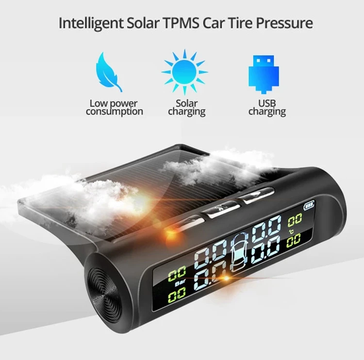 Smart Car TPMS Tyre Pressure Monitoring System Solar Power Digital LCD Display Auto Car Tire Pressure  Gauge