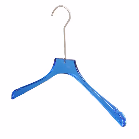 Import Acrylic Plexiglass Top Clothes Hangers with Metal Long Hook and Extra Wide Shoulders in Black/White/Blue Transparent Finish for Coats/Shirts/Blouse of Adult from China