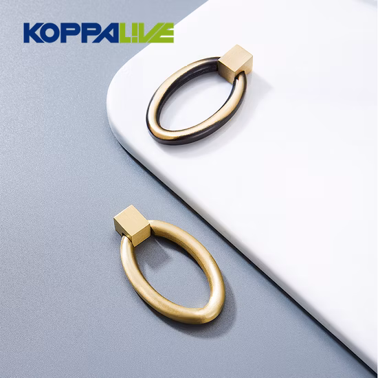 Koppalive Brushed Brass Kitchen Dressing Table Drawer Handle and Knob Drop Ring Cabinet Pull