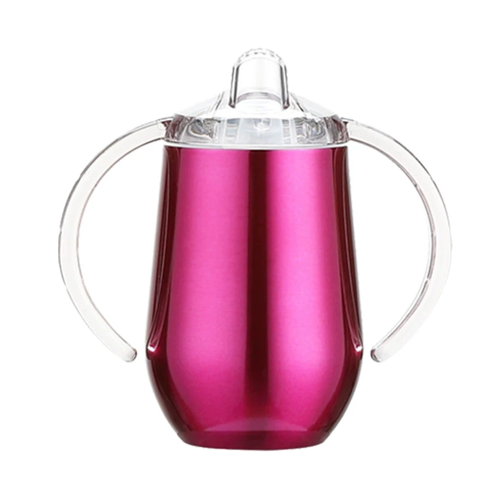 Stainless Steel Baby Sippy Cup with Nozzle 10oz Egg Shape Tumbler with Double Handle