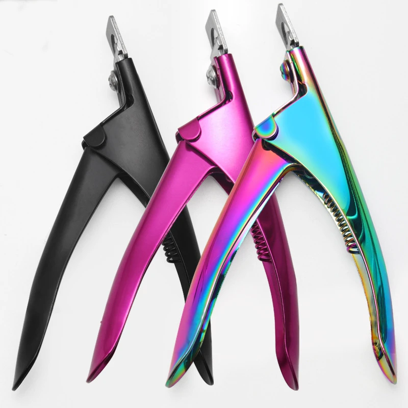 Stainless Steel Professional Nail Art Clipper Manicure Colorful Nail Art Tools U word False Tips Straight Nail Edge Cutters