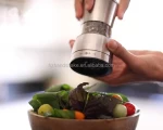 Stainless Steel Salt and Pepper Mills with Stand - Refillable Stainless Steel Salt & Pepper Grinders - Acrylic Body & Adjustable