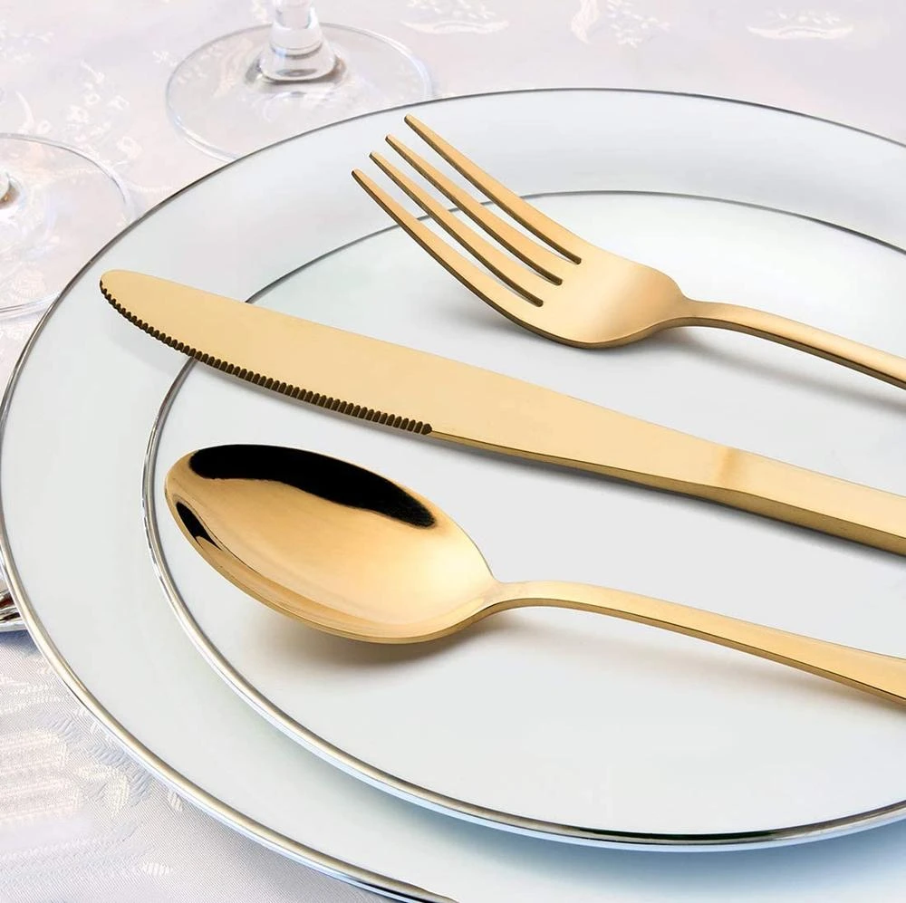 Stainless Steel Tableware Set Spoon and Fork Silverware Flatware Gold Cutlery Set
