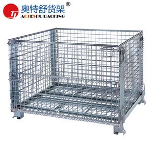 steel foldable warehouse storage cage for metal parts