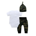 summer baby boy clothing white romper + camouflage pant + hat kid boy clothes set