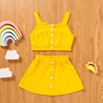 Summer Hot Selling Fashion Clothes Kids Clothes Girls Baby Girl Clothes Sets 2 Pcs Set Solid Sleeveless Tops+Short Skirt 0-6Y
