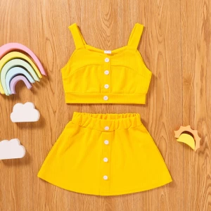 Summer Hot Selling Fashion Clothes Kids Clothes Girls Baby Girl Clothes Sets 2 Pcs Set Solid Sleeveless Tops+Short Skirt 0-6Y