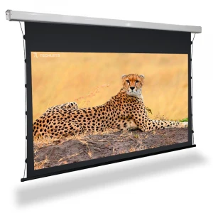 Tab tension intelligent ceiling pull down motorized projection screen  with ALR Fabric Black Crystal/Diamond