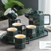 Terrazzo series glossy pink tea set ceramic teapot with 6 cups tea pot