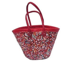 Top Quality Handmade Moroccan Sequins Natural Straw baskets