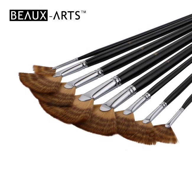 Tricolor Wholesale Synthetic Artist Paint Brush with Wooden Golden Tip Handle And Fan Hair Shape