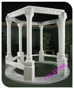 TTS-Stone hand-carved white marble gazebo summerhouse with bench
