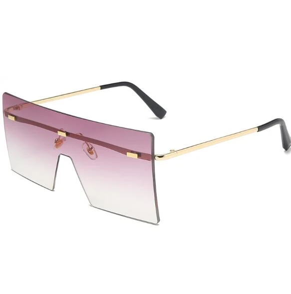 TY0060 One Piece Lens Shades Metal Rimless Sun Glasses Big Frame UV400 Shades Fashion Eyewear Women Oversized Square Sunglasses