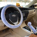 Universal Steering-wheel Plush Car Steering Wheel Covers Winter Faux fur Hand Brake & Gear Cover Set Car Interior  Accessories