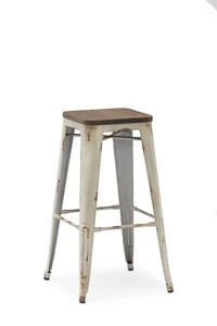 USA industrial wooden seat metal cafe high stackable bar stool