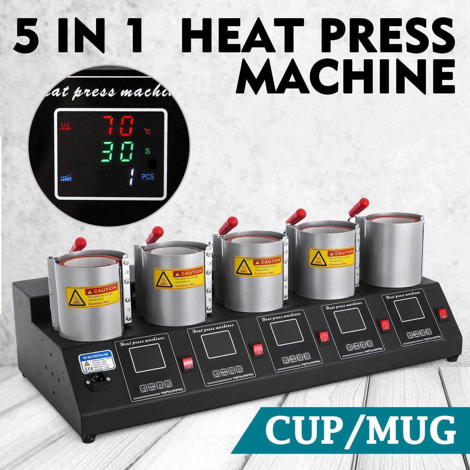 VEVOR Heat Press 5 in 1 Efficiency Cup Mug Heat Press Machine 1500W Sublimation Mug Press Heating Machine