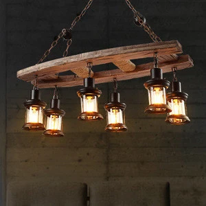 Vintage multi led bulbs fireworks wood Loft retro ladder veneer shade Chandeliers industrial pendant lamp/light/linghting