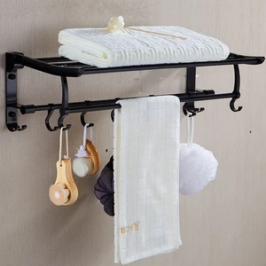 Wall Mounted Aluminum Black Folding Towel Racks For Bathroom