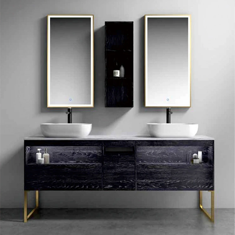 wall mounted black double bathroom cabinet vanity