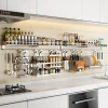 Wall-mounted spice rack dish storage holder nail-free combination kitchen shelf