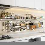 Wall-mounted spice rack dish storage holder nail-free combination kitchen shelf