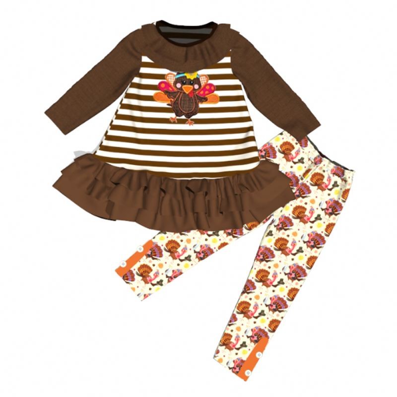 Wholesale autumn boutique clothing OEM custom girl Thanksgiving folds outfit clothing sets