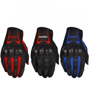 Wholesale custom men wear motorcycle gloves with  black anti skip leather with workable phone racing glove