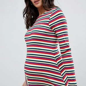 Wholesale customization 2019 new autumn soft cotton elastic stripe rib maternity wear