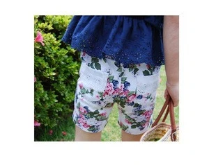 Wholesale For Baby Girls Summer Model Classic Breathable Cotton Shorts With Flower Pattern