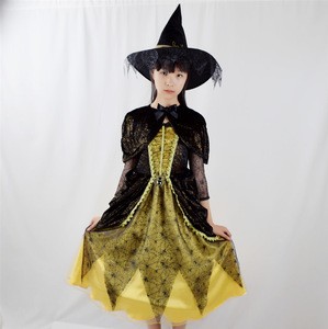 Wholesale Halloween Costumes Noble Gold Witch COSPLAY Girl Dress Party Witch Costume