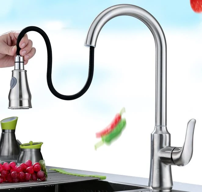 Wholesale Kitchen Sink Faucet tap Pull out Down Kitchen Faucets Single Handle 304 Stainless Steel Watrer Taps