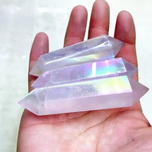 Wholesale Natural Electroplating Angel Aura Crystal Point Crystal Crafts Rose Quartz Double Terminated Point