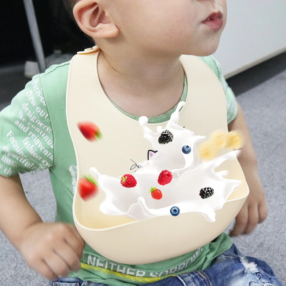 wholesale new private label with food catcher bib animal soft waterproof bpa free silicone baby bibs