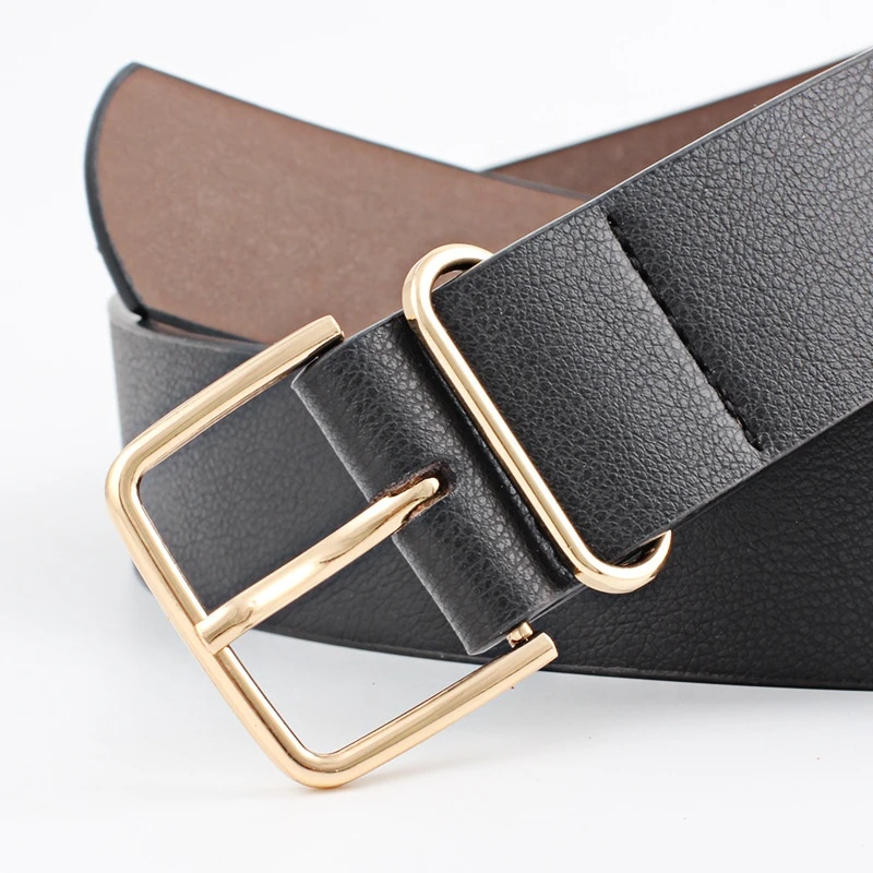 Wholesale Wide Womens Jean Leather Belt Gold Buckle Fashion Ladies Custom Design Waist Belt