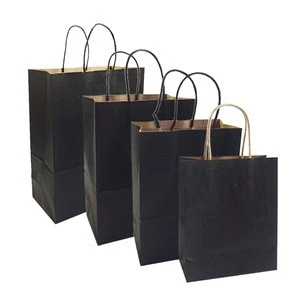 Wholesales Black Kraft Paper Shopping Gift Bags With Logo Custom
