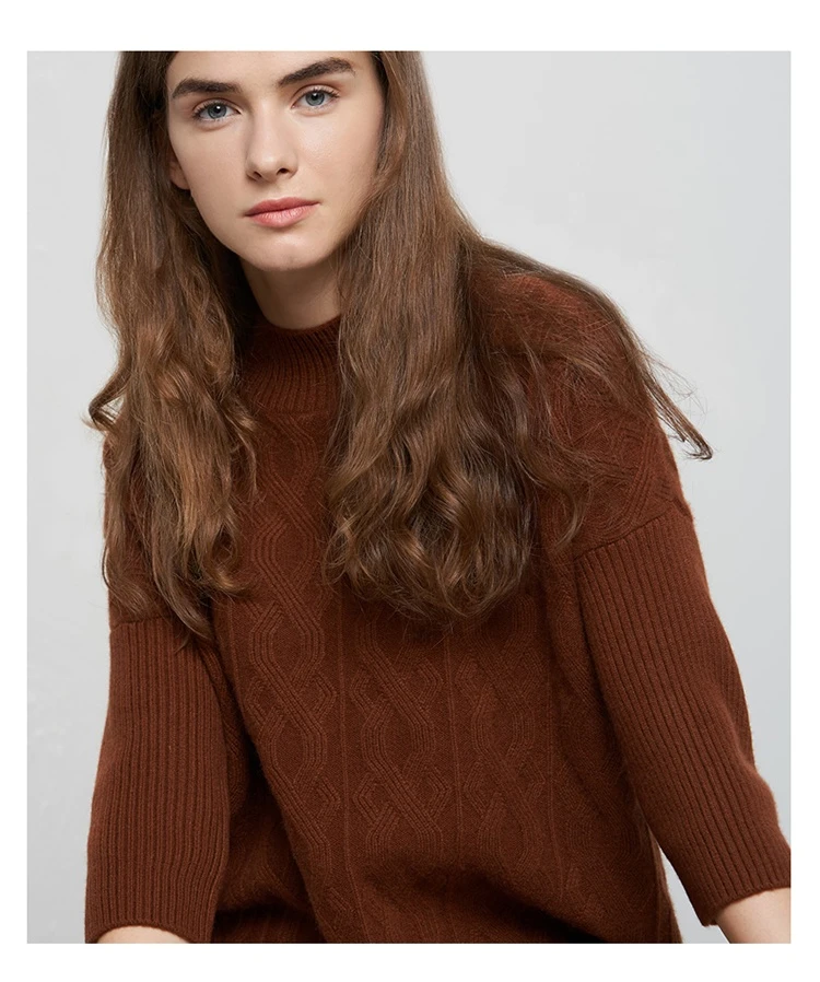 Winter pullover brown mock neck 100% fine cashmere sweaters