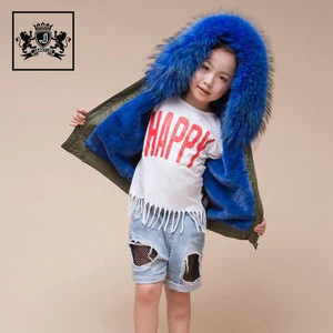 Winter Warm Kid Garment Army Green Outdoor Child Clothes Baby Bomber Jacket With Raccoon Fur Collar